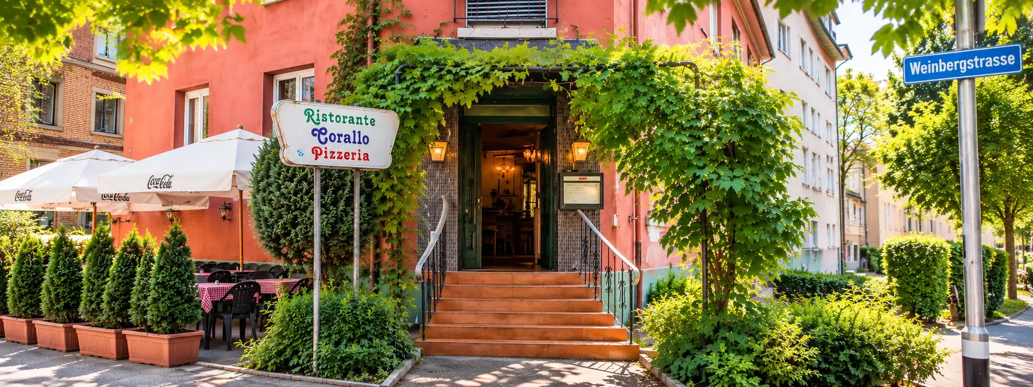 Eingang und Terrasse des Restaurant Corallo in Zürich
